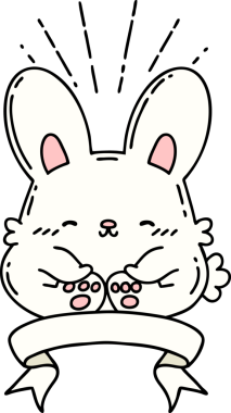 Dövme stili afiş Bir insan tarafından çizilmiş mutlu tavşan