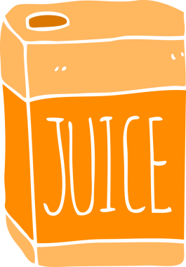 Bir insan tarafından çizilmiş düz renk karikatür meyve suyu kutusu