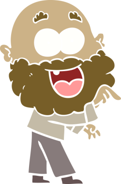 Düz renkli çizgi film. Bir insan tarafından çizilmiş sakallı çılgın mutlu adam.