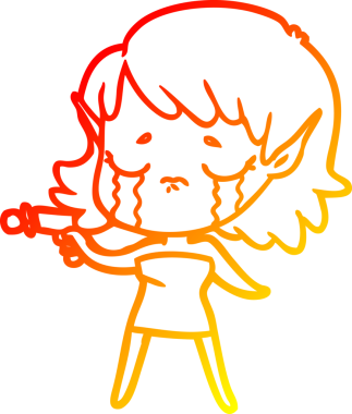 Bir insan tarafından çizilmiş, ağlayan bir elf kızı çizimi.