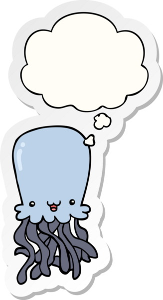 Düşünce baloncuklu ahtapot çizgi film etiketi bir insan tarafından çizilmiş.