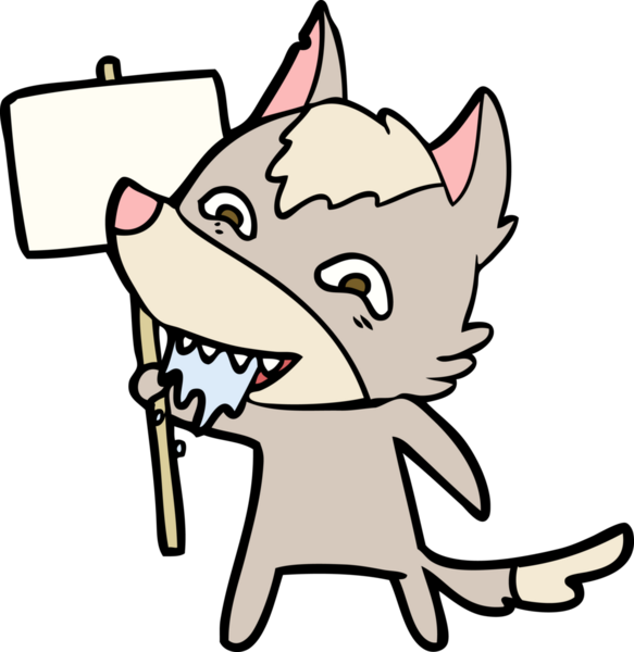 Bir insan tarafından çizilmiş tabelalı aç kurt çizgi filmi.