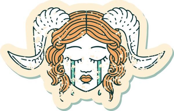 Bir insan tarafından çizilmiş ağlayan, bağlayan bir yüzün grunge çıkartması.