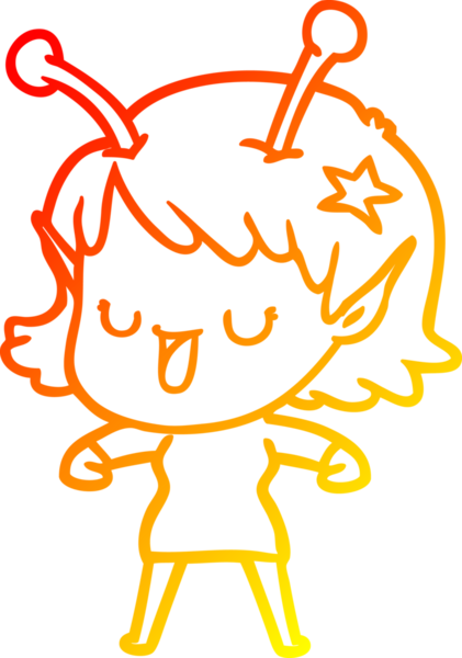 Bir insan tarafından çizilmiş mutlu bir uzaylı kız çizgi filmi.