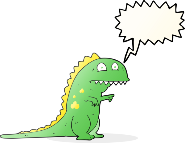 Bir insan tarafından çizilmiş serbest konuşma balonu karikatürü dinozor.