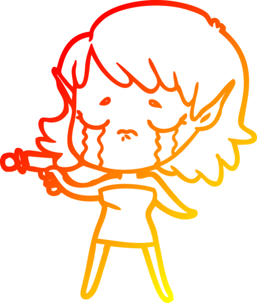 Bir insan tarafından çizilmiş, ağlayan bir elf kızı çizimi.