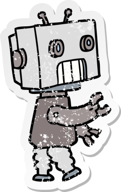 Bir insan tarafından çizilmiş karikatür robotunun sıkıntılı çıkartması.