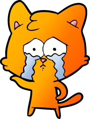 Bir insan tarafından çizilmiş ağlayan kedi çizgi filmi.