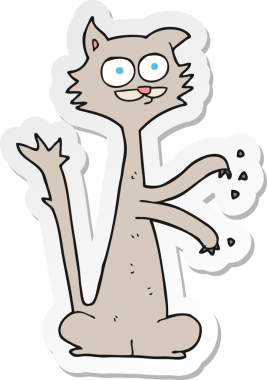 Bir insan tarafından çizilmiş çizgi film kedisinin çıkartması.