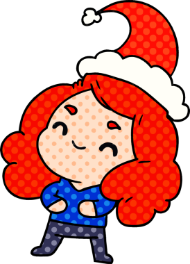 Bir insan tarafından çizilmiş Kawai kızının el çizimi Noel karikatürü.