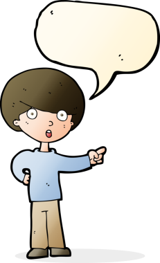 Bir insan tarafından çizilmiş konuşma balonu olan çizgi film çocuğu.