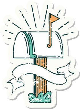 Bir insan tarafından çizilmiş eski dövme stili kapalı posta kutusu etiketi.