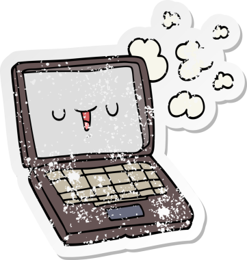 Bir insan tarafından çizilmiş karikatür bir bilgisayarın sıkıntılı çıkartması