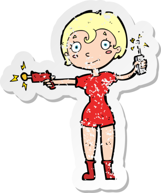 Bir insan tarafından çizilmiş gelecekteki bir uzay kızının gerilimli çıkartması.