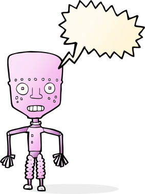 Bir insan tarafından çizilmiş komik karikatür robotu.