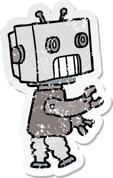 Bir insan tarafından çizilmiş karikatür robotunun sıkıntılı çıkartması.