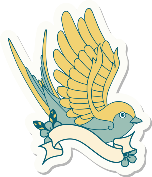 Bir insan tarafından çizilmiş bir kırlangıç sancağına sahip dövme stili.