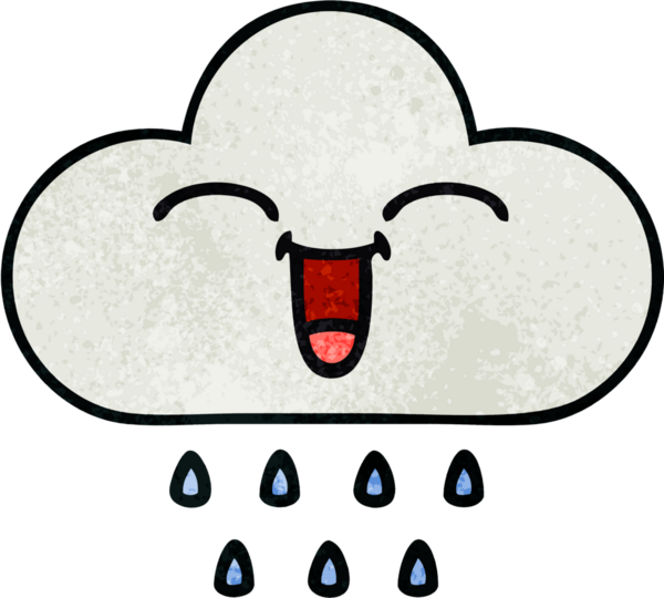 Bir insan tarafından çizilmiş yağmur bulutunun retro grunge desen karikatürü