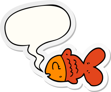 Bir insan tarafından çizilmiş balon çıkartmalı karikatür balığı.