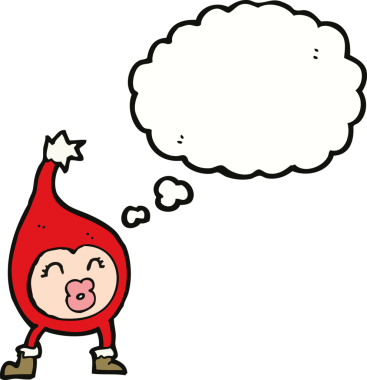 Bir insan tarafından çizilmiş düşünce baloncuğu olan komik bir Noel yaratığı.