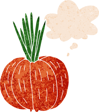 Düşünce baloncuğu ile çizgi film sebzesi grunge sıkıntılı retro doku bir insan tarafından çizilmiş