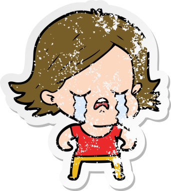 Bir insan tarafından çizilmiş, ağlayan bir çizgi film kızının sıkıntılı çıkartması.