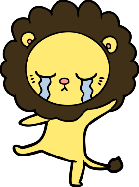 Bir insan tarafından çizilmiş ağlayan çizgi film aslanı.