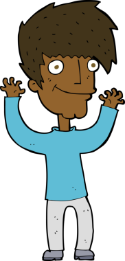 Bir insan tarafından çekilen kollarını sallayan çizgi film adamı.