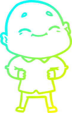 Bir insan tarafından çizilmiş, mutlu, kel bir adamın çizdiği soğuk çizgi.