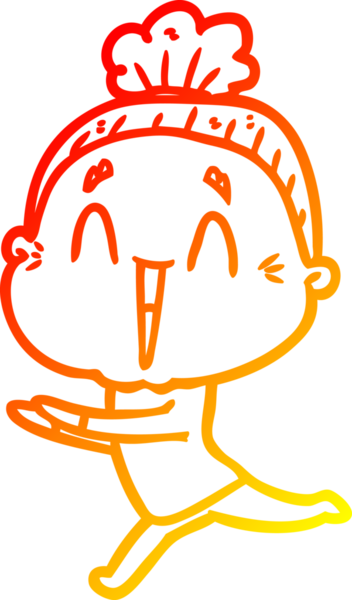 Bir insan tarafından çizilmiş mutlu, yaşlı bir kadının sıcak çizgi çizimi.