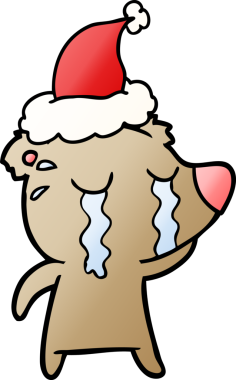 Bir insan tarafından çizilmiş Noel Baba şapkası giymiş ağlayan bir ayının el çizimi.