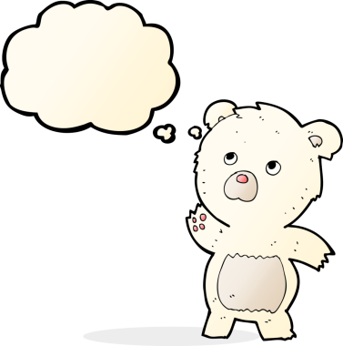 Karikatür meraklısı kutup ayısı bir insan tarafından çizilmiş düşünce baloncuğu