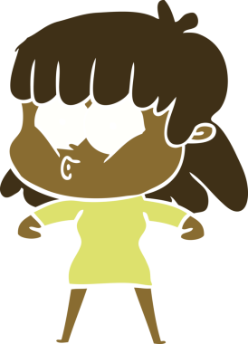 Bir insan tarafından çizilmiş düz renkli bir karikatür.