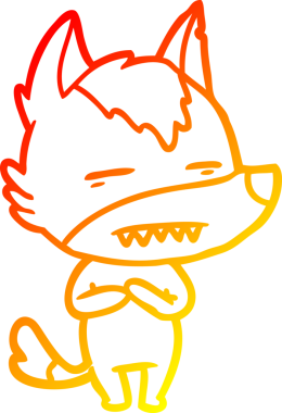 Bir insan tarafından çizilmiş dişleri gösteren çizgi bir kurdun sıcak çizgi çizimi