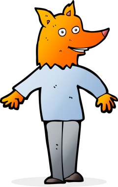 Bir insan tarafından çizilmiş mutlu tilki adam.