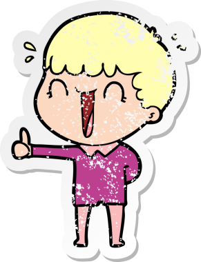 Bir insan tarafından çizilmiş gülen bir karikatürcünün sıkıntılı çıkartması.