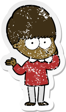 Bir insan tarafından çizilmiş meraklı bir çizgi film çocuğunun sıkıntılı çıkartması.