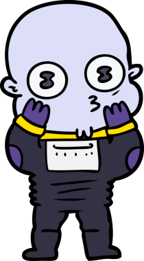 Bir insan tarafından çizilmiş garip kel uzay adamı çizgi filmi.