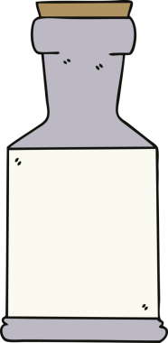 Bir insan tarafından çizilmiş tuhaf bir karikatür iksir şişesi.