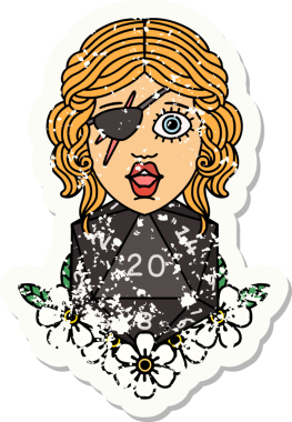 Bir insan tarafından çizilmiş doğal yirmi zarlı bir dolandırıcının grunge etiketi.