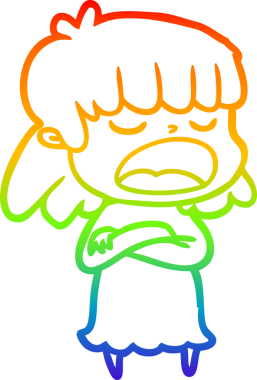 Gökkuşağı gradyan çizgi çizimi Bir insan tarafından yüksek sesle çizilen bir kadın karikatürü