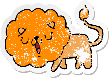 Bir insan tarafından çizilmiş şirin bir aslanın sıkıntılı çıkartması.