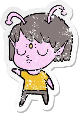 Bir insan tarafından çizilmiş uzaylı bir kızın sıkıntılı çıkartması.