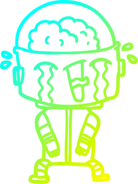 Bir insan tarafından çizilmiş ağlayan robot karikatür çizimi