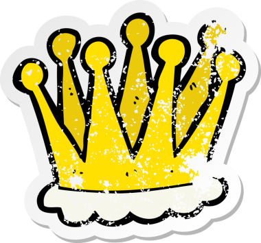 Bir insan tarafından çizilmiş bir karikatür taçının gerilimli retro etiketi