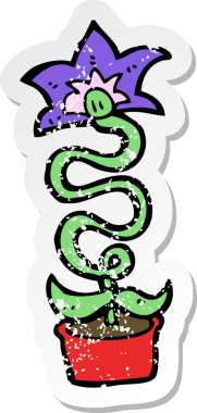 Bir insan tarafından çizilmiş karikatür çiçeğinin gerilmiş yapıştırması.