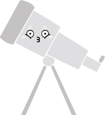 Bir insan tarafından çizilmiş düz renkli bir teleskop karikatürü