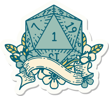 Bir insan tarafından çizilmiş doğal bir d20 zar etiketi.