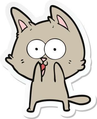 Bir insan tarafından çizilmiş komik bir çizgi film kedisinin çıkartması.