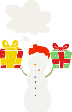 Düşünce baloncuğuyla birlikte bir insan tarafından çizilmiş kardan adam çizgi filmi.